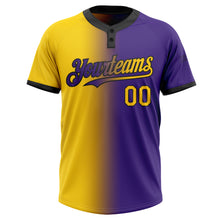 Load image into Gallery viewer, Custom Purple Yellow-Black Gradient Fashion Two-Button Unisex Softball Jersey
