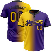 Load image into Gallery viewer, Custom Purple Yellow-Black Gradient Fashion Two-Button Unisex Softball Jersey
