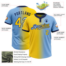 Load image into Gallery viewer, Custom Light Blue Yellow-Navy Gradient Fashion Two-Button Unisex Softball Jersey
