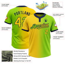 Load image into Gallery viewer, Custom Neon Green Yellow-Navy Gradient Fashion Two-Button Unisex Softball Jersey
