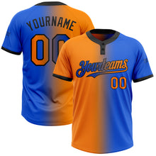 Load image into Gallery viewer, Custom Thunder Blue Bay Orange-Black Gradient Fashion Two-Button Unisex Softball Jersey
