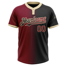 Load image into Gallery viewer, Custom Black Crimson-City Cream Gradient Fashion Two-Button Unisex Softball Jersey
