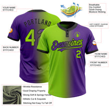 Load image into Gallery viewer, Custom Purple Neon Green-Black Gradient Fashion Two-Button Unisex Softball Jersey
