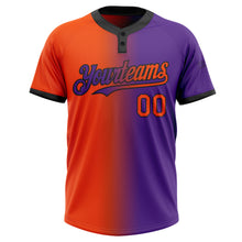 Load image into Gallery viewer, Custom Purple Orange-Black Gradient Fashion Two-Button Unisex Softball Jersey
