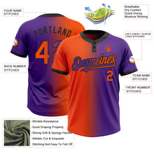 Load image into Gallery viewer, Custom Purple Orange-Black Gradient Fashion Two-Button Unisex Softball Jersey
