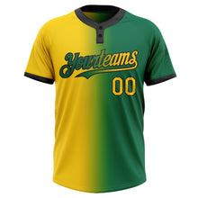 Load image into Gallery viewer, Custom Kelly Green Yellow-Black Gradient Fashion Two-Button Unisex Softball Jersey
