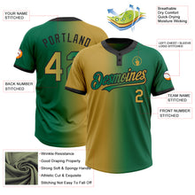 Load image into Gallery viewer, Custom Kelly Green Old Gold-Black Gradient Fashion Two-Button Unisex Softball Jersey
