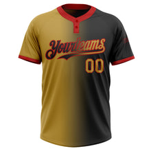 Load image into Gallery viewer, Custom Black Old Gold-Red Gradient Fashion Two-Button Unisex Softball Jersey
