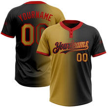 Load image into Gallery viewer, Custom Black Old Gold-Red Gradient Fashion Two-Button Unisex Softball Jersey
