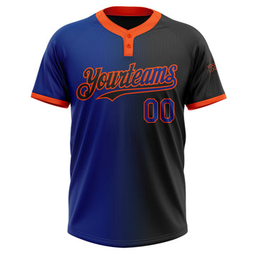 Custom Black Royal-Orange Gradient Fashion Two-Button Unisex Softball Jersey