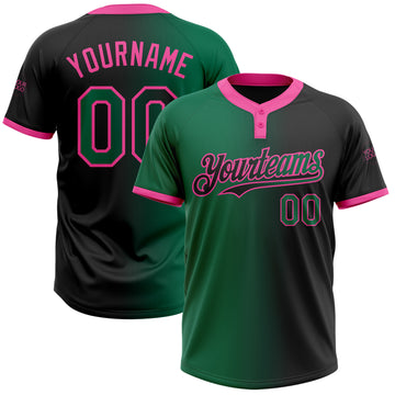 Custom Black Kelly Green-Pink Gradient Fashion Two-Button Unisex Softball Jersey