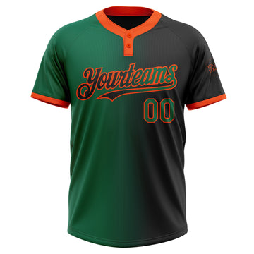 Custom Black Kelly Green-Orange Gradient Fashion Two-Button Unisex Softball Jersey