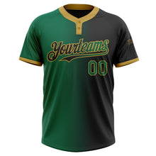 Load image into Gallery viewer, Custom Black Kelly Green-Old Gold Gradient Fashion Two-Button Unisex Softball Jersey
