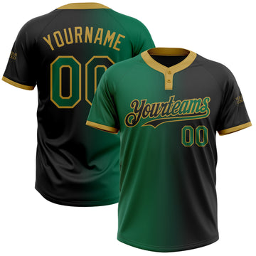 Custom Black Kelly Green-Old Gold Gradient Fashion Two-Button Unisex Softball Jersey