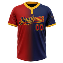 Load image into Gallery viewer, Custom Navy Red-Gold Gradient Fashion Two-Button Unisex Softball Jersey
