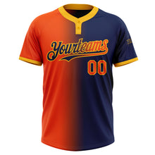 Load image into Gallery viewer, Custom Navy Orange-Gold Gradient Fashion Two-Button Unisex Softball Jersey
