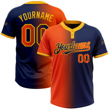 Load image into Gallery viewer, Custom Navy Orange-Gold Gradient Fashion Two-Button Unisex Softball Jersey
