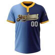 Load image into Gallery viewer, Custom Navy Light Blue-Gold Gradient Fashion Two-Button Unisex Softball Jersey
