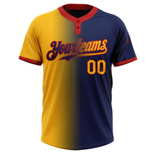 Load image into Gallery viewer, Custom Navy Gold-Red Gradient Fashion Two-Button Unisex Softball Jersey
