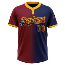 Load image into Gallery viewer, Custom Navy Maroon-Gold Gradient Fashion Two-Button Unisex Softball Jersey
