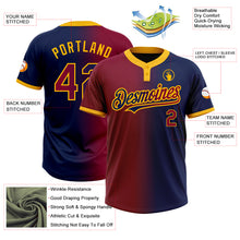 Load image into Gallery viewer, Custom Navy Maroon-Gold Gradient Fashion Two-Button Unisex Softball Jersey
