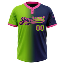 Load image into Gallery viewer, Custom Navy Neon Green-Pink Gradient Fashion Two-Button Unisex Softball Jersey
