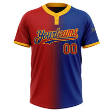 Load image into Gallery viewer, Custom Royal Red-Gold Gradient Fashion Two-Button Unisex Softball Jersey
