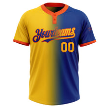 Load image into Gallery viewer, Custom Royal Yellow-Orange Gradient Fashion Two-Button Unisex Softball Jersey
