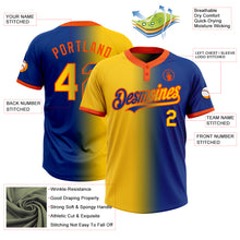 Load image into Gallery viewer, Custom Royal Yellow-Orange Gradient Fashion Two-Button Unisex Softball Jersey
