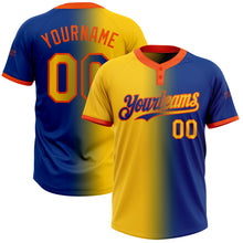 Load image into Gallery viewer, Custom Royal Yellow-Orange Gradient Fashion Two-Button Unisex Softball Jersey
