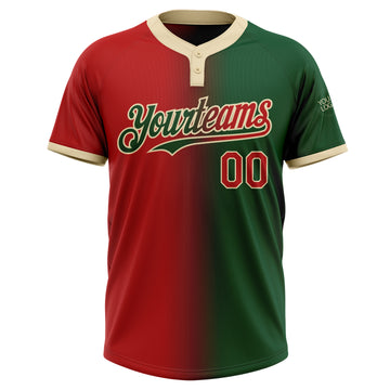 Custom Green Red-Cream Gradient Fashion Two-Button Unisex Softball Jersey