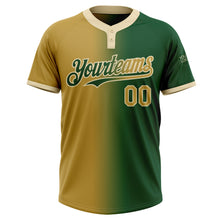 Load image into Gallery viewer, Custom Green Old Gold-Cream Gradient Fashion Two-Button Unisex Softball Jersey
