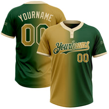 Load image into Gallery viewer, Custom Green Old Gold-Cream Gradient Fashion Two-Button Unisex Softball Jersey
