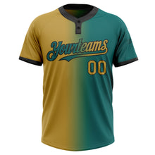 Load image into Gallery viewer, Custom Teal Old Gold-Black Gradient Fashion Two-Button Unisex Softball Jersey
