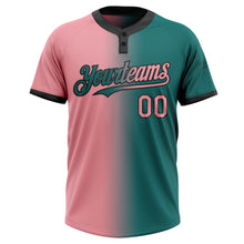 Load image into Gallery viewer, Custom Teal Medium Pink-Black Gradient Fashion Two-Button Unisex Softball Jersey
