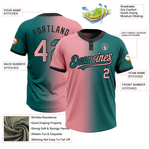 Custom Teal Medium Pink-Black Gradient Fashion Two-Button Unisex Softball Jersey