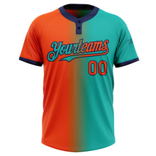 Load image into Gallery viewer, Custom Aqua Orange-Navy Gradient Fashion Two-Button Unisex Softball Jersey
