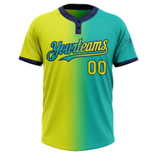 Load image into Gallery viewer, Custom Aqua Neon Yellow-Navy Gradient Fashion Two-Button Unisex Softball Jersey
