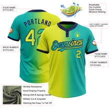 Load image into Gallery viewer, Custom Aqua Neon Yellow-Navy Gradient Fashion Two-Button Unisex Softball Jersey
