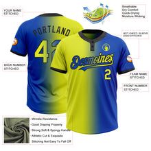 Load image into Gallery viewer, Custom Thunder Blue Neon Yellow-Black Gradient Fashion Two-Button Unisex Softball Jersey
