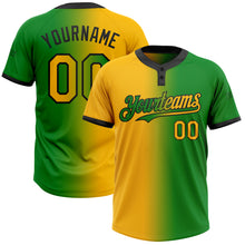 Load image into Gallery viewer, Custom Grass Green Gold-Black Gradient Fashion Two-Button Unisex Softball Jersey
