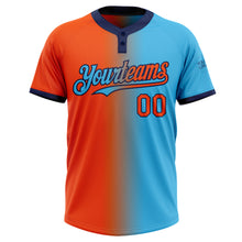 Load image into Gallery viewer, Custom Sky Blue Orange-Navy Gradient Fashion Two-Button Unisex Softball Jersey
