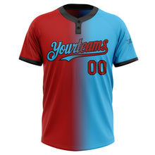 Load image into Gallery viewer, Custom Sky Blue Red-Black Gradient Fashion Two-Button Unisex Softball Jersey
