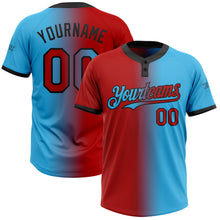 Load image into Gallery viewer, Custom Sky Blue Red-Black Gradient Fashion Two-Button Unisex Softball Jersey
