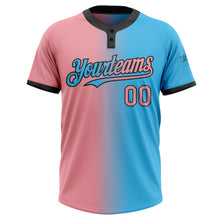 Load image into Gallery viewer, Custom Sky Blue Medium Pink-Black Gradient Fashion Two-Button Unisex Softball Jersey
