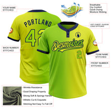 Load image into Gallery viewer, Custom Neon Yellow Neon Green-Navy Gradient Fashion Two-Button Unisex Softball Jersey
