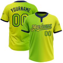 Load image into Gallery viewer, Custom Neon Yellow Neon Green-Navy Gradient Fashion Two-Button Unisex Softball Jersey
