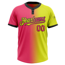 Load image into Gallery viewer, Custom Neon Yellow Neon Pink-Black Gradient Fashion Two-Button Unisex Softball Jersey
