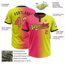 Load image into Gallery viewer, Custom Neon Yellow Neon Pink-Black Gradient Fashion Two-Button Unisex Softball Jersey
