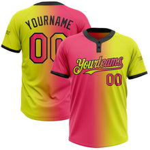 Load image into Gallery viewer, Custom Neon Yellow Neon Pink-Black Gradient Fashion Two-Button Unisex Softball Jersey
